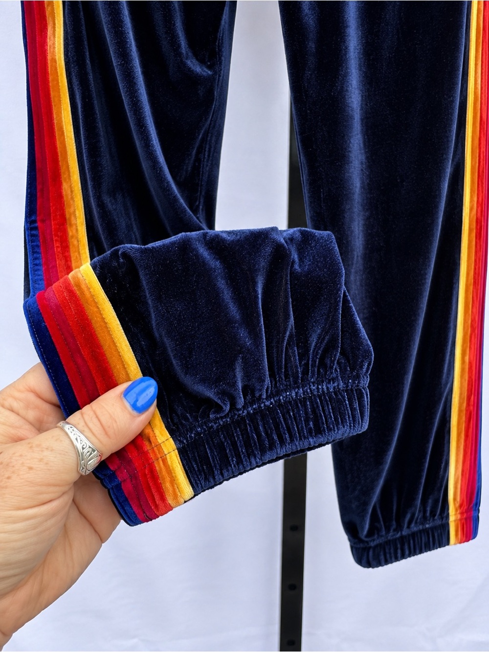 Aviator Nation Classic Velvet Sweatpants Rainbow 5-Stripe Velour Joggers Size S - Picture 5 of 9